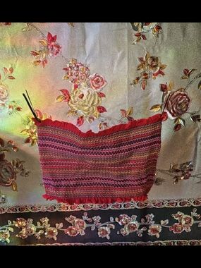 Forever 21 Red Multi-Color Boho Tube Top with Ruffle Trim